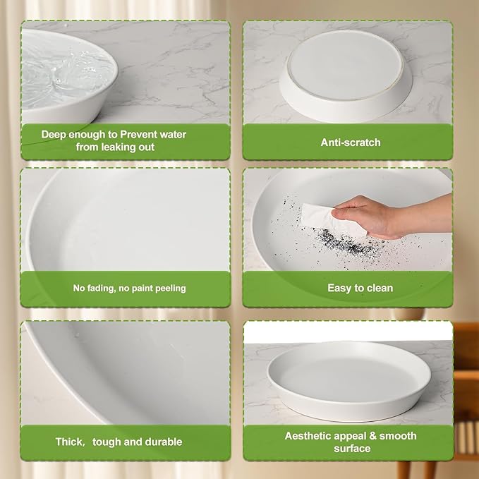Ceramic Plant Saucer Tray 10 11 12 Inch White, 11.3" OD x9.7 ID x1.8 Deep| Round Sturdy Heavy Duty Glazed Bevel Planter Drip Flower pots with Catch Basin for Indoor Outdoor Plants