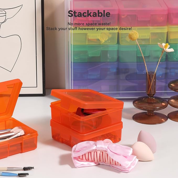 novelinks Stackable Plastic Clear Storage Box Containers with Latching Lid - Art Craft Supply Organizer Storage Containers for Pencil Box,Crayon, Jewelry (18 Pack Colorful Small)