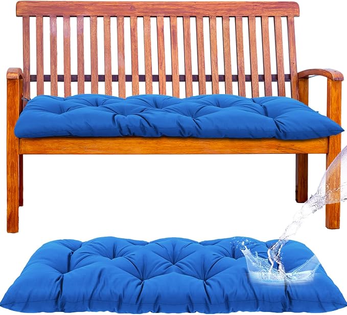 Wenqik Outdoor Bench Cushion 44 x 19 x 5 Inch Waterproof Patio Swing Cushion with Removable Zippered Cover Adjustable Ties Seat Pad for Porch Bench Garden Loveseat (Navy Blue, Classic)