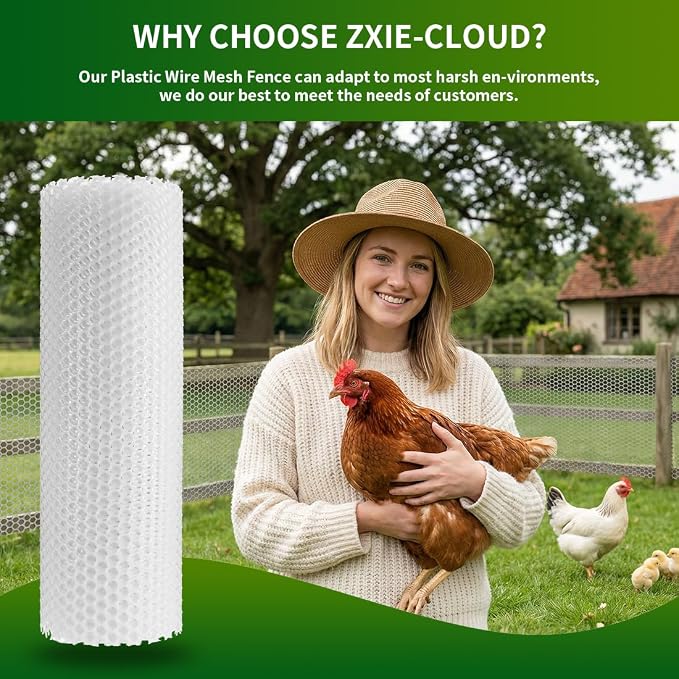 Plastic Chicken Wire Mesh Fence,Plastic Chicken Wire Roll 16in x 33ft,Garden Netting Fencing Barrier for Poultry, Animals, Pets and Balcony(White)