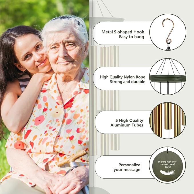 ASTARIN Memorial Angel 36" Wind Chimes, Personalized Name Sympathy Wind Chime, in Memory of Loss Mom Loved One, Large Deep Tone Bereavement Windchimes for Clearance(Produced in Texas)