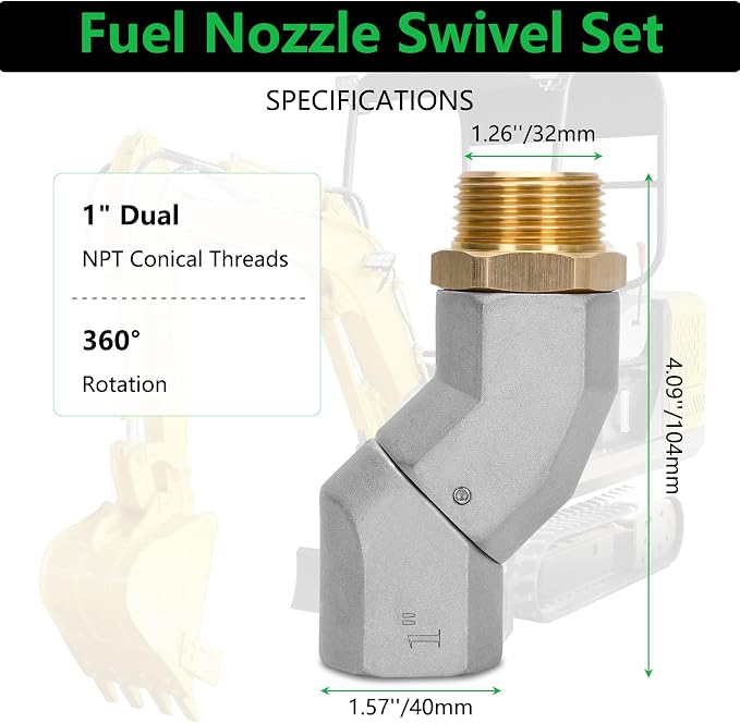 Azdele 1'' Fuel Nozzle With Hose Swivel & Hook, Max Flow 30GPM, 3-speed Latch Auto Shut Off 19/16"(OD=30mm), Automatic Aluminum Alloy Fuel Nozzle for Gasoline, Diesel, Biodiesel, Kerosene