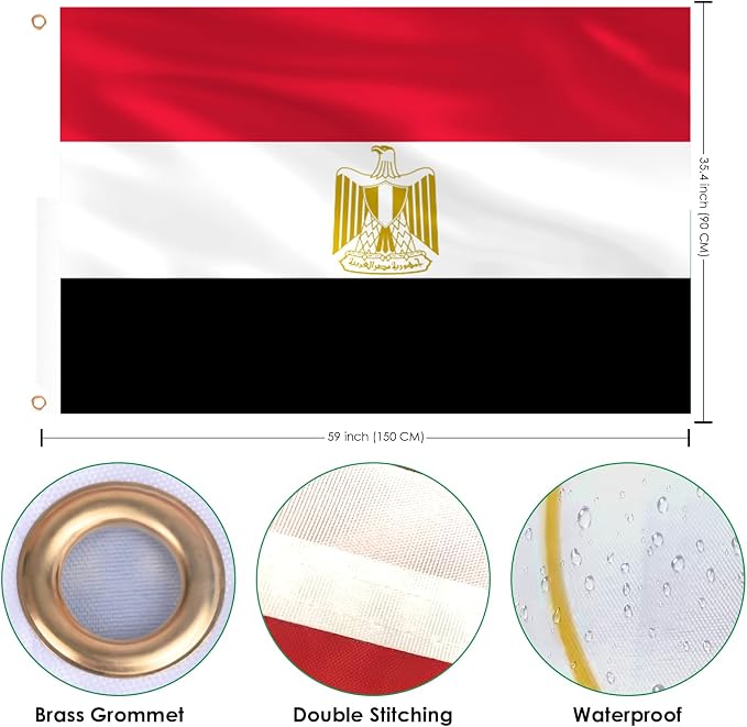 Ahfulife Egypt Flag 3x5 Ft, 1 Pc Large Egyptian National Flags for Outdoor Indoor, Double Sided with Brass Eyelets for World Cup, Party, Garden, Bar, Street Decor