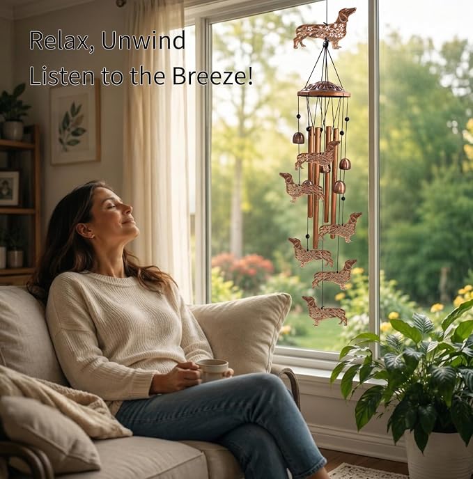 Dachshund Wind Chimes for Outside, Dachshund Gifts for Women/Men/Mom/Grandma/Wife/Friends Birthday Gifts Unique Memorial Metal Windchimes Outdoor/Indoor, Home, Porch, Patio, Yard, Garden Decor