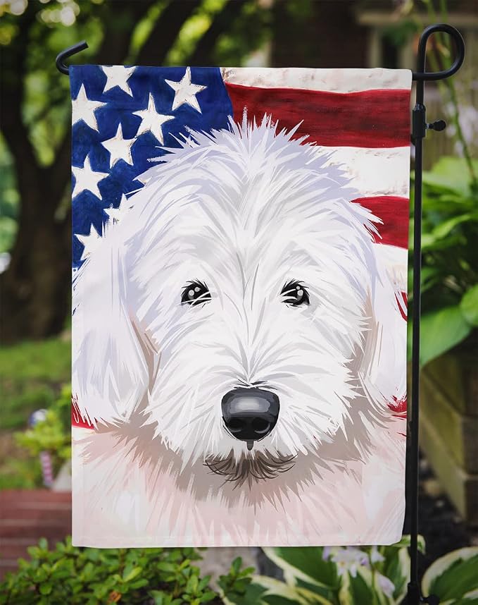 Caroline's Treasures CK6635GF Old English Sheepdog American Flag Garden Flag Mailbox Flag Decorative Yard Flag Banner Outside Patio Artwork Yard Flower Beds, Garden Size, Multicolor