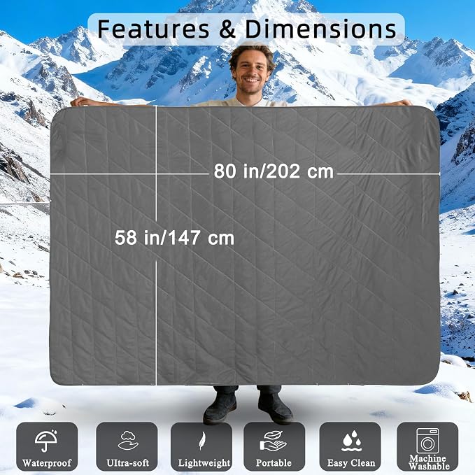 Large Waterproof Outdoor Camping Blanket 80 x 58 inch | Fleece Picnic Blankets Windproof Travel Stadium Blanket for Beaches Pets Car Camp Picnic Mat for Both Cold & Warm Weather