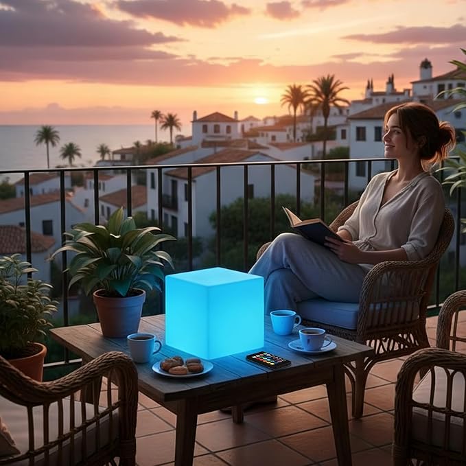 8-in Solar Cube Light Outdoor Waterproof, 16 Colors Illuminate Cube Floor Lamp, Dimmable Glowing LED Tesseract Cosmic w/Ground Stake & Remote Dynamic Effect for Garden Yard Patio Mood Ambient Lighting
