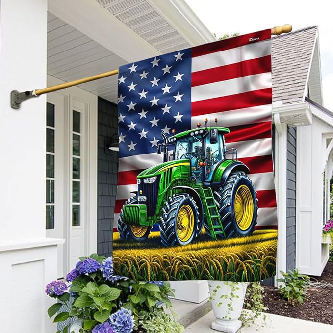 American Flag-Farm Tractor American Flag TPT1600Fv1, House Flag (29.5" x 39.5")-USA Flags Premium Polyester-Decorative Indoor Outdoor Flag