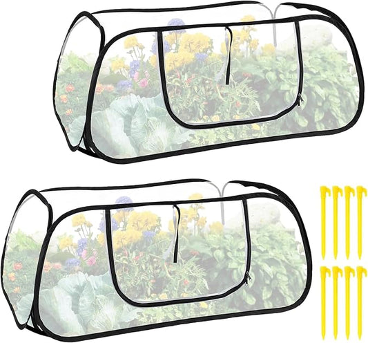 2 Pcs Pop Up Garden Mesh Plant Cover for Raised Beds, 47x20x16 Inch Outdoor Mesh Enclosure with Side Window & 4 Ground Stakes, Protects Fruits, Vegetables, Seedlings & Herbs (2 Pcs (47x20x16 Inch))
