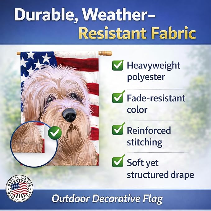 Caroline's Treasures CK6508CHF Dutch Smoushond Dog American Flag House Flag Large Porch Sleeve Pole Decorative Outside Yard Banner Artwork Wall Hanging, Polyester, House Size, Multicolor