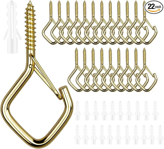 22 PCS Metal Gold Eye Screw Hooks for Hanging Heavy Duty.Windproof Ceiling Hooks for Hanging Plants,Cup,Wind Chime,Bird Feeders,Christmas String Lights at Indoor&Outdoor 2.2 Inch