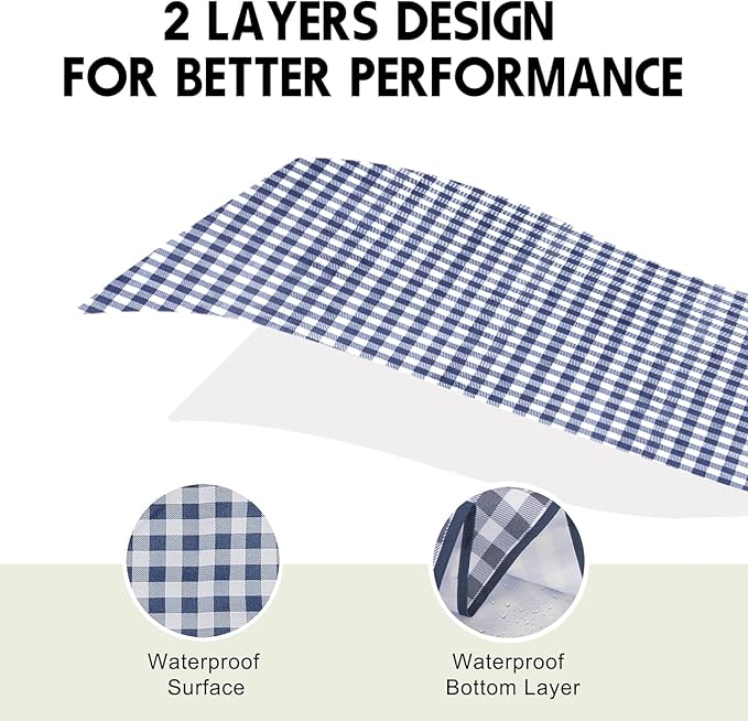 SAMSIER Outdoor Picnic Blankets Waterproof Foldable Sandproof, Large Gingham Cute Picnic Mat Washable Portable for Park Beach Camping Courtyard (Navy Blue, 60"×80")