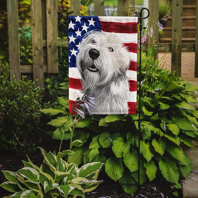 Caroline's Treasures CK6697GF Sealyham Terrier American Flag Garden Flag Mailbox Flag Decorative Yard Flag Banner Outside Patio Artwork Yard Flower Beds, Garden Size, Multicolor