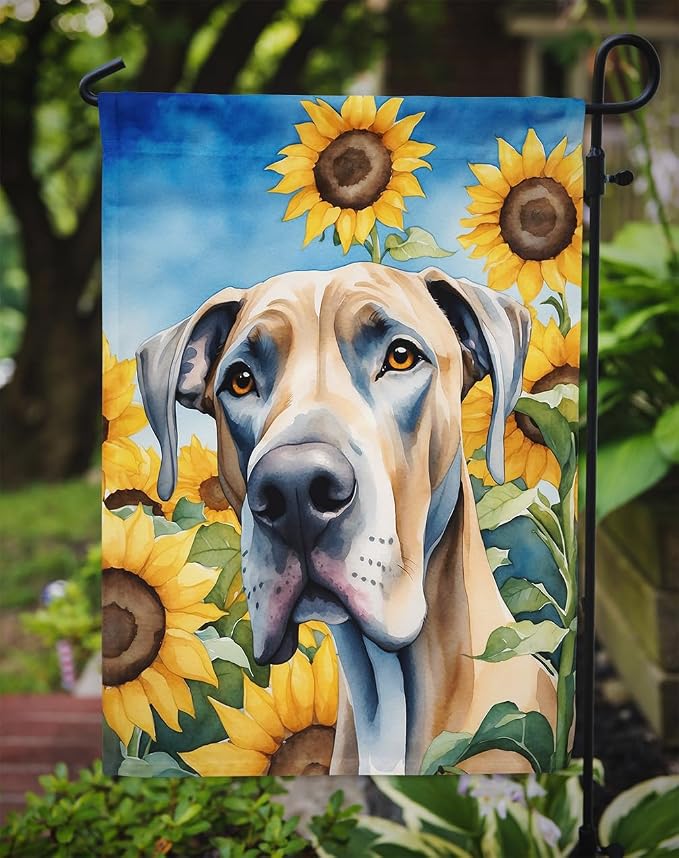 Caroline's Treasures DAC6092GF Great Dane in Sunflowers Garden Flag Mailbox Flag Decorative Yard Flag Banner Outside Patio Artwork Yard Flower Beds, Garden Size, Multicolor