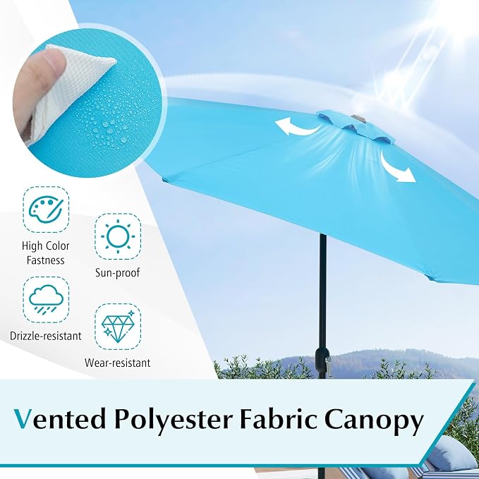 Giantex 10ft Outdoor Patio Umbrella, Market Table Umbrella with Tilt Adjustment and Crank, 180G Polyester, Garden Canopy for Deck Backyard Pool Indoor Outdoor (Blue)