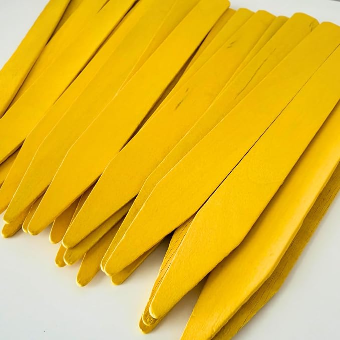 Natural Wood Plant Labels Or Garden Stakes - 10 Inches Tall - for Field and Garden Use - Eco-Friendly & Sustainable Plant Identification - Made in USA (25, Yellow, 10 Inches)