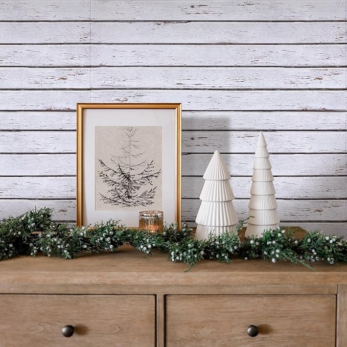 COMSTICKC 3D Faux Wood Wall Sticker, Peel and Stick Wall Covering,12 pcs of 22.8" x 11.8", DIY Lightweight PVC White Wood Self Adhesive Decorative Tiles Wallpaper,Paintable,Covers 22.48 sq.ft