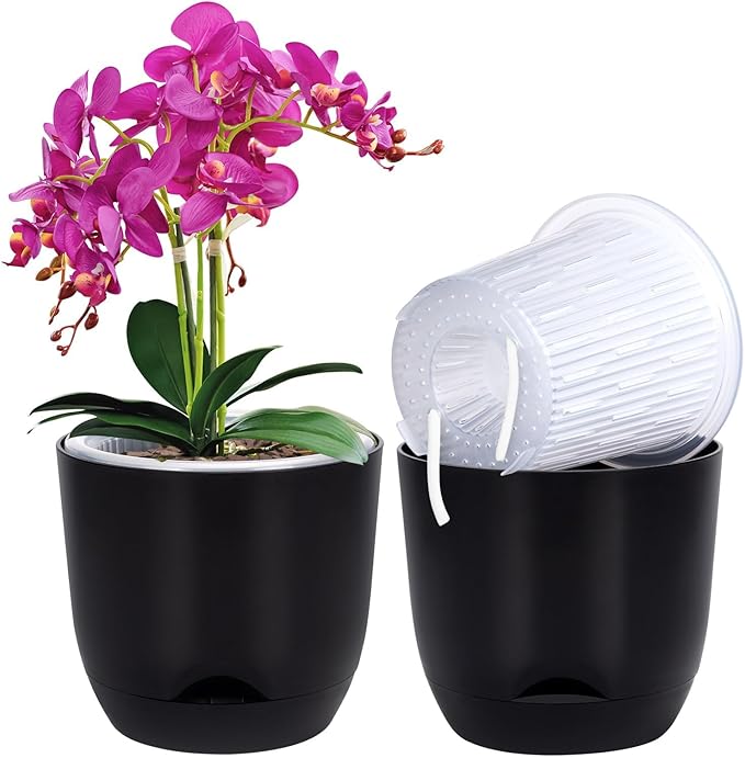 QCQHDU 7.2Inch Orchid Pots with Holes for Repotting, Double-Layer Plastic Self Watering Flower Pots for Indoor Plants with Drainage Holes, Clear Orchid Pot Match Decorative Orchid Container, 1Pack