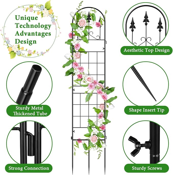 3 Packs Metal Garden Trellis for Climbing Plants (65.3'' x 40'') Rustproof Metal Garden Flower Rose Trellis, Outdoor Climbing Clematis Trellis Cucumbers Support for Courtyards Lawns