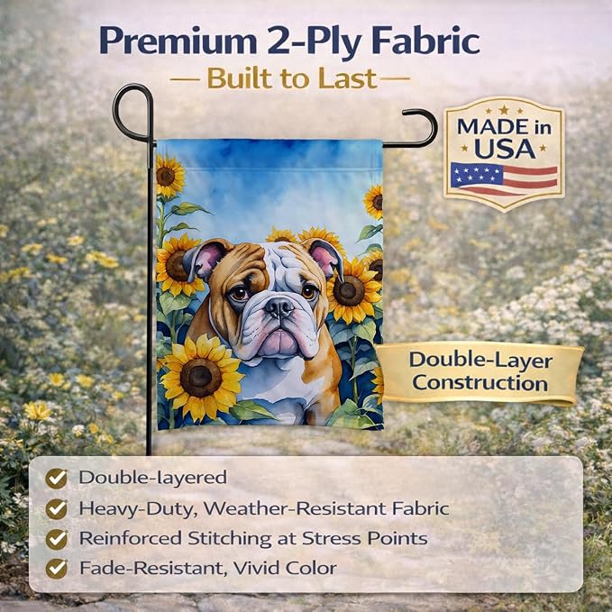 Caroline's Treasures DAC6072GF English Bulldog in Sunflowers Garden Flag Mailbox Flag Decorative Yard Flag Banner Outside Patio Artwork Yard Flower Beds, Garden Size, Multicolor