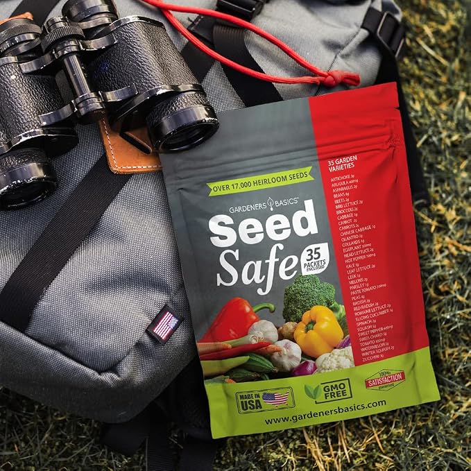 Gardeners Basics Seed Safe Kit - 35 Easy to Grow Heirloom Vegetable Seeds for Beginners - Non GMO Garden Starter Set with 17,000+ Seeds - Gardening Gift for Families