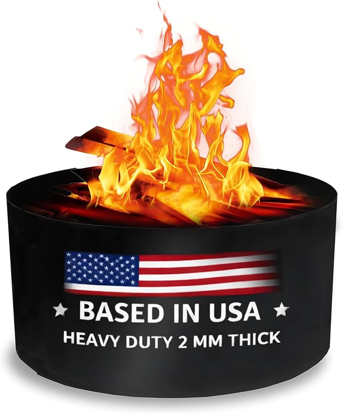 FEBTECH - 36" Dia x 12" H Fire Rings for Outside Wood Burning Fire Pits | 2mm Thick Steel DIY Firepit Ring Liner, Perfect for Outdoor Garden, Camping, Backyard & Above or In-Ground Fire Pits Setup