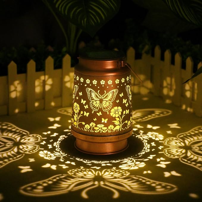 2Pack Solar Lights Solar Lanterns Outdoor Waterproof - Butterfly Garden Decor Birthday Gifts for Women Mom Grandma Butterflies Decoration Outside for Yard, Patio, Backyard, Porch