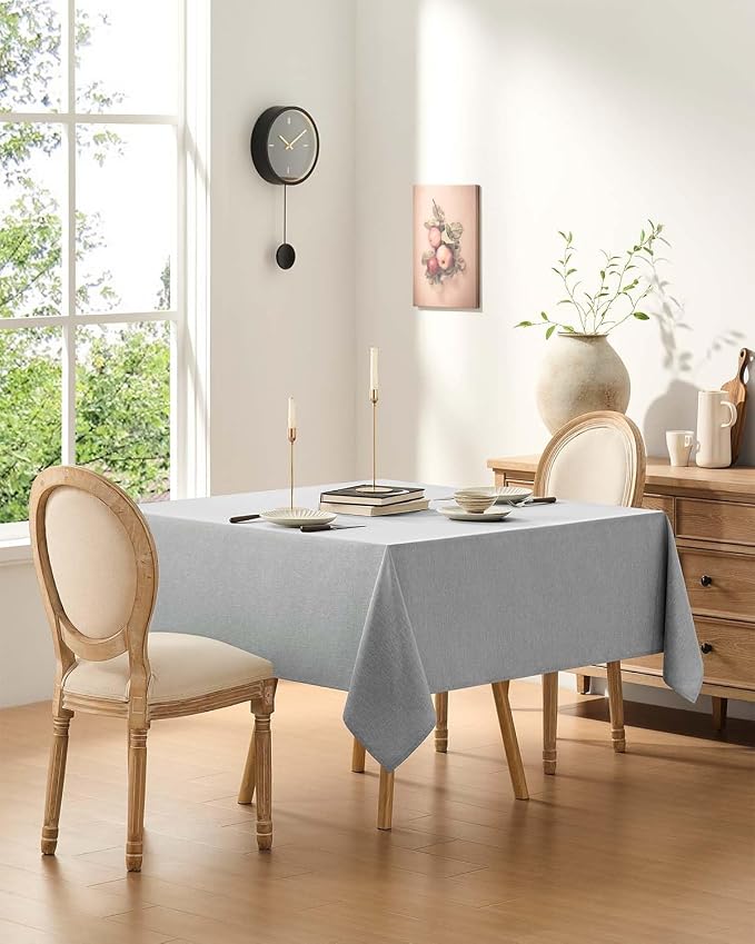 Decorelia Faux Linen Square Tablecloth for Dining Room,Waterproof Texture Decorative Farmhouse Rustic Table Cloth for Indoor Outdoor Party Holiday Banquet Picnics Patio 52 x 52 Inch (Square),Cool Grey