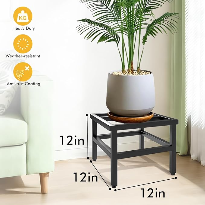 Plant Stand Indoor Outdoor, 2-Pack Heavy Duty Plant Stands Riser Metal Pedestal Stand for 12 Inch Flower Pot, Wrought Iron Flower Stand Display Planter Shelf for Living Room, Patio