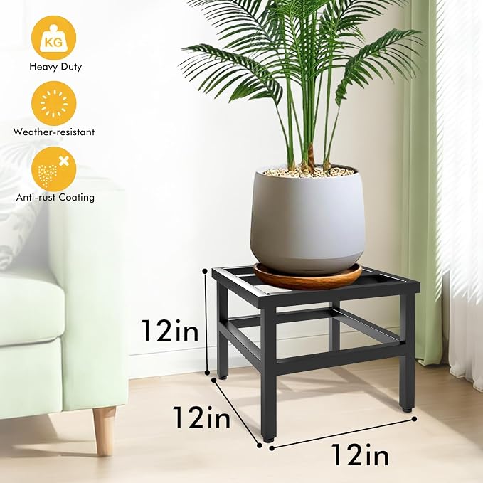 Plant Stand Indoor Outdoor, Heavy Duty Plant Stands Riser Metal Pedestal Stand for 12 Inch Flower Pot, Wrought Iron Flower Stand Display Planter Shelf for Living Room, 1-Pack