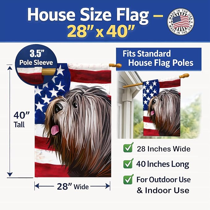 Caroline's Treasures CK6690CHF Schapendoes American Flag House Flag Large Porch Sleeve Pole Decorative Outside Yard Banner Artwork Wall Hanging, Polyester, House Size, Multicolor