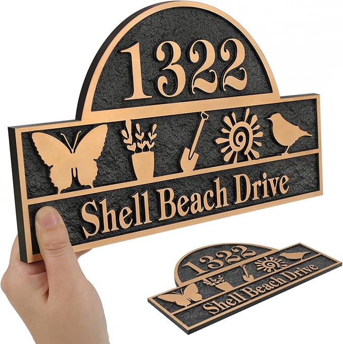 Address Plaque Nature Style - 13.4'' x 8.11'' Custom Address Sign for House,House Number Plaque Sign for Outside House,Driveway,Garden Easy Installation Metal & Large Options (Style 2)