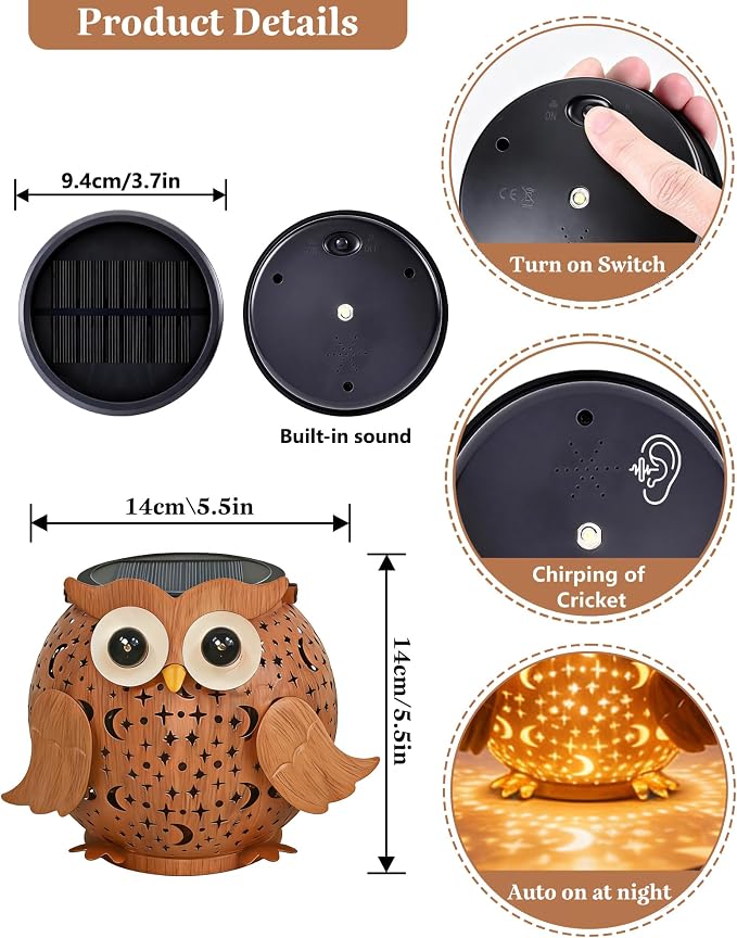 Solar Lights Outdoor Owl Garden Decor, Solar Lanterns Outdoor Waterproof Metal Hanging Lantern Solar Garden Lights for Outside Patio Yard, Lawn, Porch, Backyard Decoration