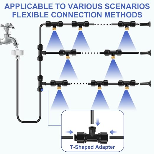 GMAULEE Misting Cooling System, DIY 98.5FT(30M) Misting Line +30 Brass Mist Nozzles+ a Brass Connector(3/4'') Outdoor Mister System for Patio Waterpark Garden Trampoline Greenhouse