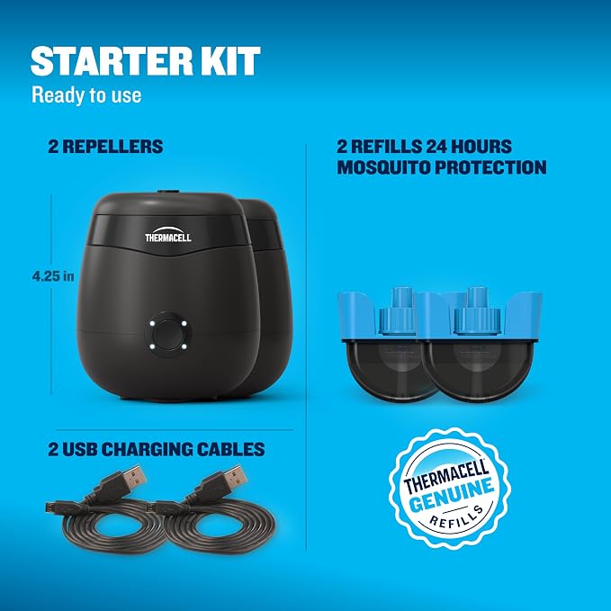 Thermacell E-ZoneGuard Patio Rechargeable Two Mosquito Repeller Value Pack; 20-Foot Zone of Scientifically Proven Outdoor Protection; 5.5-Hr Battery; 24 Hrs of Refill; Bug Spray Alternative; DEET-free