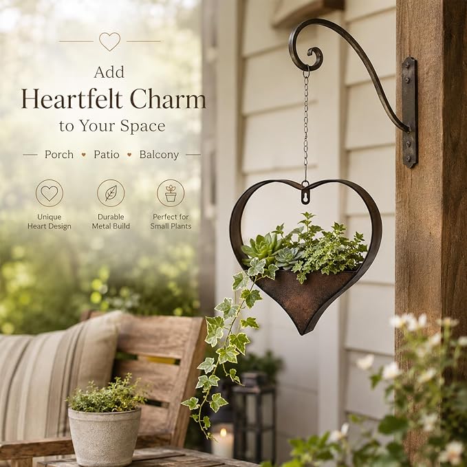 Metal Hanging Planters for Indoor & Outdoor Plants - Heart Shaped Planters for Wall or Window,Garden Patio or Indoor Decor for Women(Cooper)