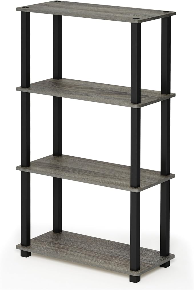 Furinno TURN-S-TUBE Storage Shelves, 4-Tier Book Shelf, Corner Shelf, Toolless Open Shelves, for Organization and Storage, Living Room, Garage, Home Office, French Oak