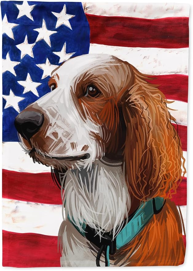 Caroline's Treasures CK6753GF Welsh Springer Spaniel American Flag Garden Flag Mailbox Flag Decorative Yard Flag Banner Outside Patio Artwork Yard Flower Beds, Garden Size, Multicolor