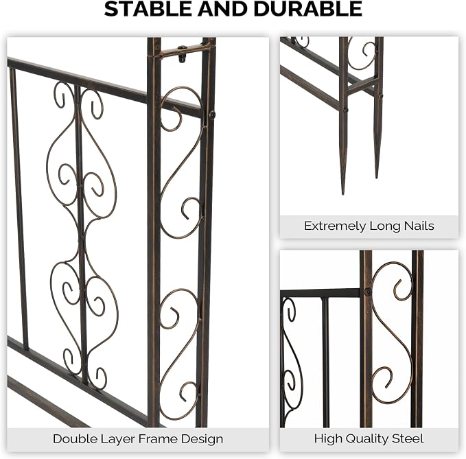 Outvita Garden Arch Arbor, Heavy Duty Metal Arbour Archway, Decorative Frame Stand Trellis for Wedding Ceremony Party Plant Climbing Rose Vines Lawn Courtyard Patio Bronze