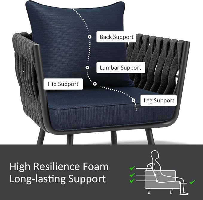 Unimatta Outdoor Patio Chair Cushions Set, 24" x 24"(24x24 Back), Set of 2, Water-Repellent, Fade Resistant, Deep Seat Bottom and Back Cushion for Backyard, Couch, Sofa, Dark Blue Linen