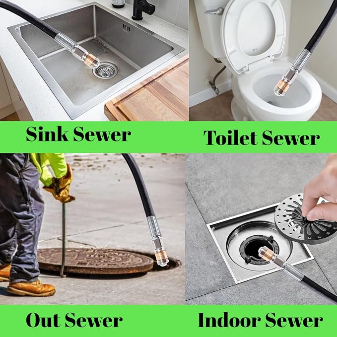 Sewer Jetter Kit for Pressure Washer 5800 PSI Drain Cleaner Hose 1/4 Female NPT,Button Nose,Pressure Washer Adapter,Button Hose Sewer Jetting Nozzle Pearl Corsage Pin Waterproof Tape with 2 Spanner