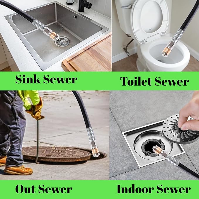 Sewer Jetter Kit for Pressure Washer 4000 PSI Drain Cleaner Hose 1/4 Female NPT,Button Nose,Pressure Washer Adapter,Button Hose Sewer Jetting Nozzle Pearl Corsage Pin Waterproof Tape with 2 Spanner