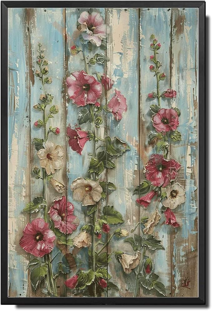 Metal Sign Tin Sign Vintage Rustic Testimony Hollyhocks Tin Sign for Easy Installation Weather Resistant Design and Vintage E Funny Bathroom Wall Decor for Bar 12×16 Inches with Metal Frame