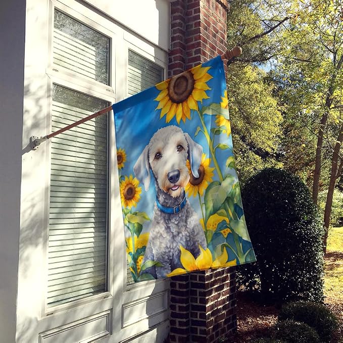 Caroline's Treasures DAC6021CHF Bedlington Terrier in Sunflowers House Flag Large Porch Sleeve Pole Decorative Outside Yard Banner Artwork Wall Hanging, Polyester, House Size, Multicolor