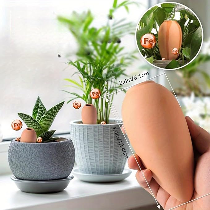 4 Pack Terracotta Watering Spikes, Plant Watering Devices Wine Bottle Automatic Plant Self Watering Spikes for Vacations, Clay Self-Watering Stakes for Indoor Outdoor Plants