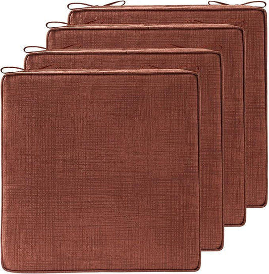 19 x 19 Inch Outdoor Chair Cushions with Tie Straps, Set of 4 Thick Water Repellent Square Patio Chair Pads for Garden Lawn Patio Furniture, Terra Cotta