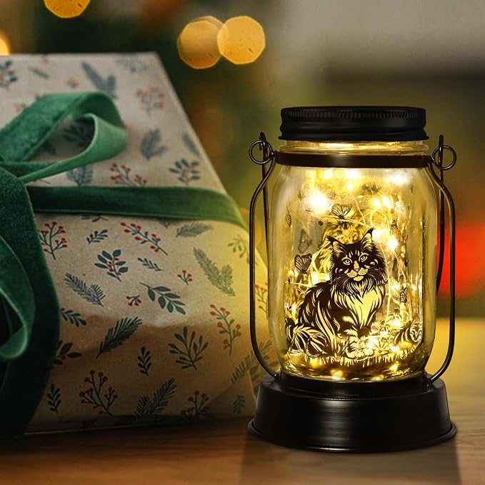 Maine Coon Cat Gifts for Women/Men Maine Coon Solar Lanterns Cat Mom Birthday Cat Lovers Lantern, Pet loss Pet Memorial Lights, Solar Garden Decoration Outside for Yard, Patio,Backyard,Porch