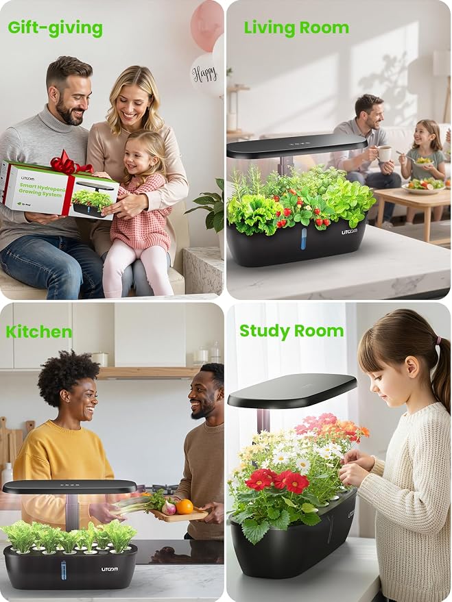 litokam Hydroponics Growing System Kit, 15-Pod Indoor Herb Garden Planter with 24W Grow Light & APP Control, Indoor Gardening System with 2 Grow Modes, Quiet Pump & 24H Timer