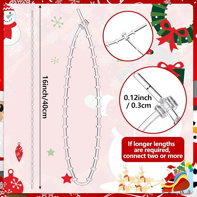 Cinnvoice 50pcs Christmas Garland Ties Clear Plastic Banister Garland Ties Decorative Reusable Soft Anti Scratch Garlands Hanger for Mantel Fences Home Xmas Holiday Craft Wrapping (16inch)