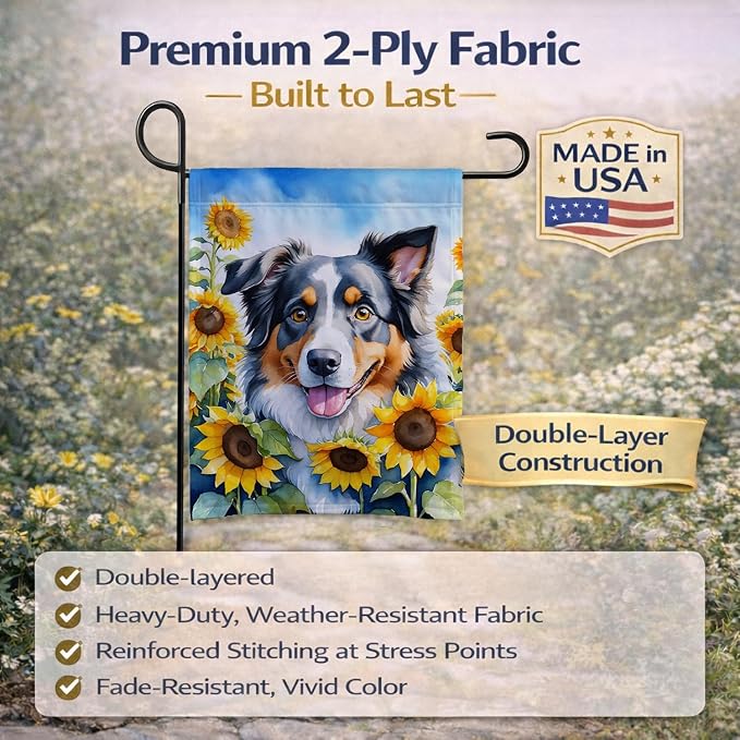 Caroline's Treasures DAC6014GF Australian Shepherd in Sunflowers Garden Flag Mailbox Flag Decorative Yard Flag Banner Outside Patio Artwork Yard Flower Beds, Garden Size, Multicolor